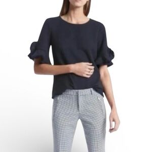 Banana Republic navy blue Ruffle Sleeve Blouse NWT professional preppy business